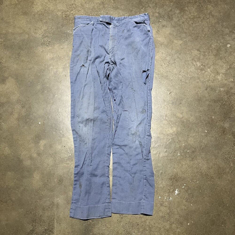 Vintage 50s Liberty Blue Corduroy Side Clasp Chinos 29x28